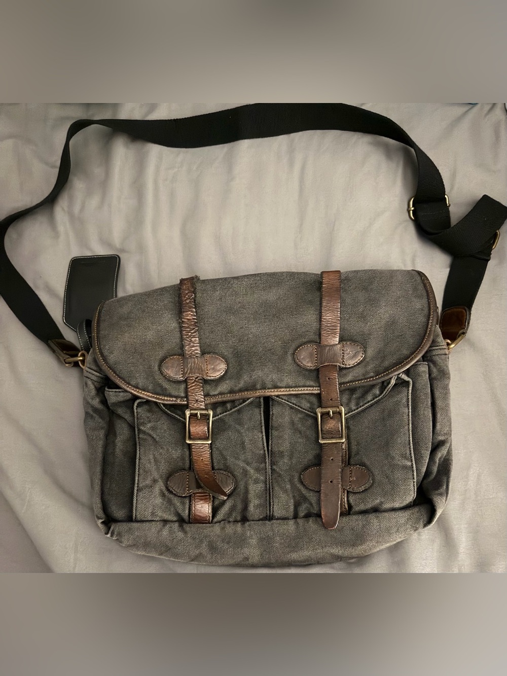 Bed Stu Katana Black Faded Wash Canvas Leather Messenger Bag